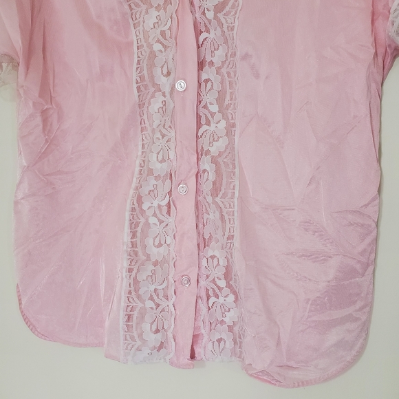 Exclusively Yours Vintage Pink Lace Pajama Top, Size Large - Picture 4 of 10